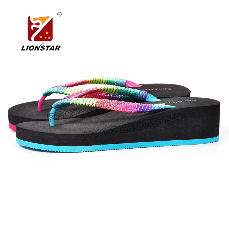 Women's wedge flip flops ladies rainbow strap